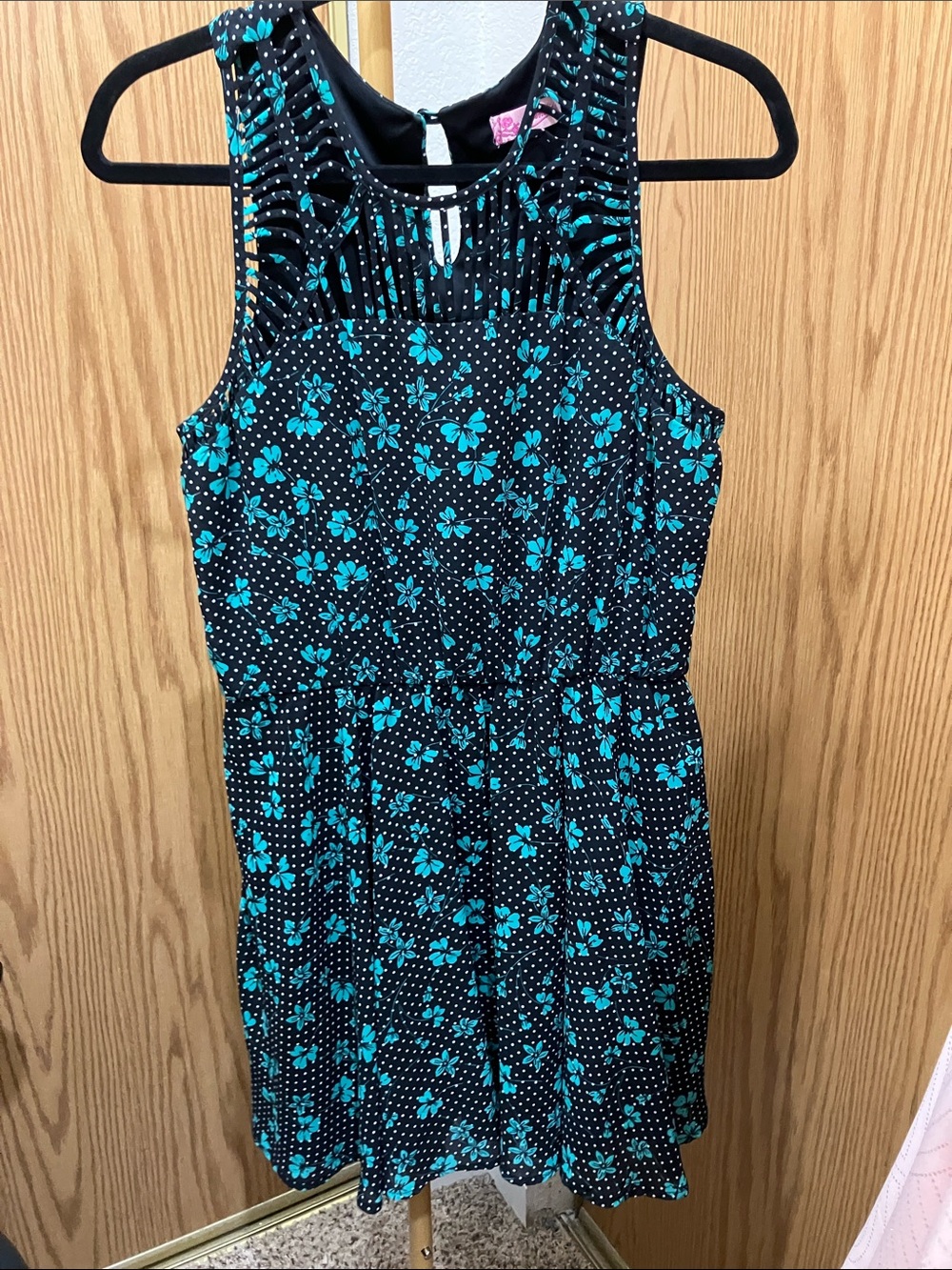 Candie's Black Dress with Teal Floral Print